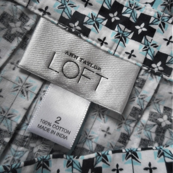 Ann Taylor Loft Blue Print Cotton A-Line Skirt 2 - Picture 5 of 5